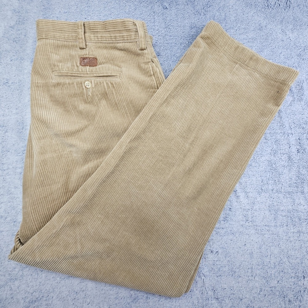 Polo Ralph Lauren Andrew Pant Mens 38x32 Tan Corduroy Pleated Trousers Y2K 90s